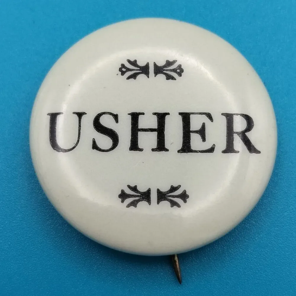 Vintage Pinback Button USHER Pin Paper Back